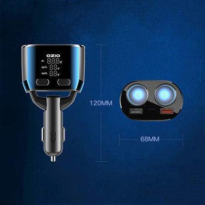Ozio Car Charger Cigarette Lighter Conversion Plug USB Car Fast Flashing Charger, CL48Q Black