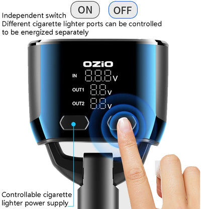 Ozio Car Charger Cigarette Lighter Conversion Plug USB Car Fast Flashing Charger, CL48Q Black