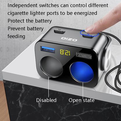 Ozio Car Charger Cigarette Lighter Conversion Plug, Y48QA Black All Agreement Flash Charge
