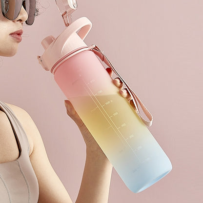 1000ml Large Capacity Gradient ColorsPlastic Sports Water Cup, Silver Gray, Cherry Pink, Sky Blue