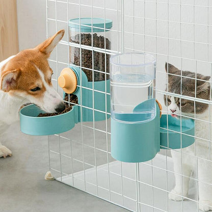 Cat Automatic Hanging Cage Feeder, Style:, Drinking Water+Feeder (Flower Green), Drinking Fountain (Flower Green), Feeder (Flower Green), Drinking Water+Feeder (White), Drinking Fountain (White), Feeder (White), Drinking Water+Feeder (Purple)...