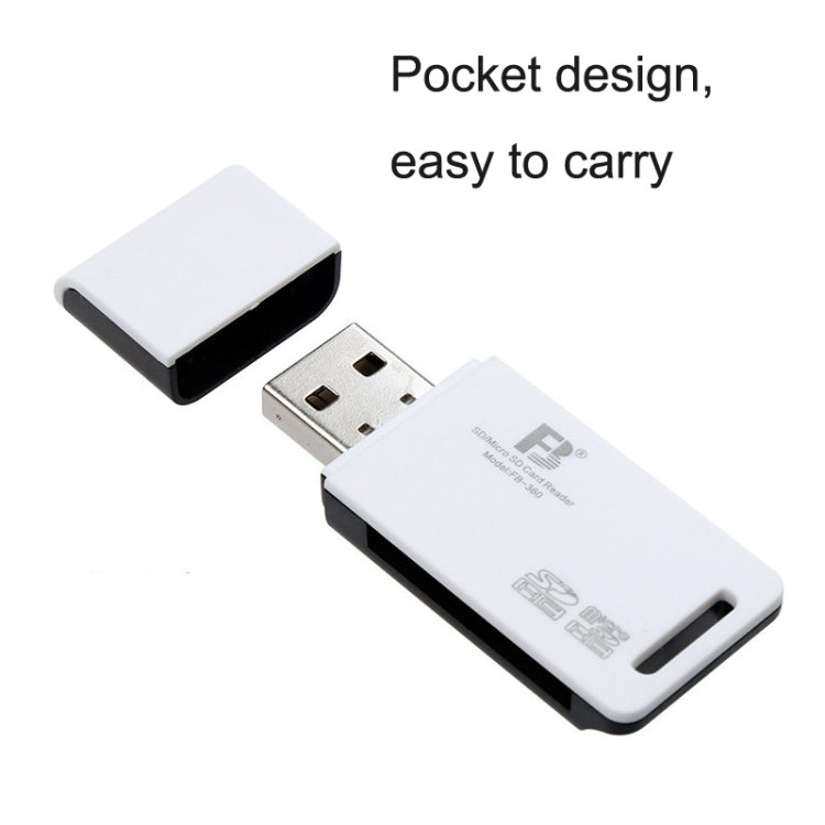 5 PCS FB FB-360 2 in 1 USB Computer Card Reader, White, Black