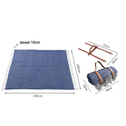 FWP Waterproof Thick Tassel Picnic Mat, Size: 200x150cm, 200x150cm Navy Blue