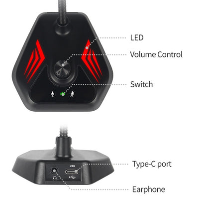 MI520 Desktop Computer Gooseneck Condenser Microphone, USB Version with RGB Breathing Lamp