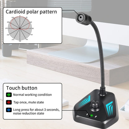 MI520 Desktop Computer Gooseneck Condenser Microphone, USB Version with RGB Breathing Lamp