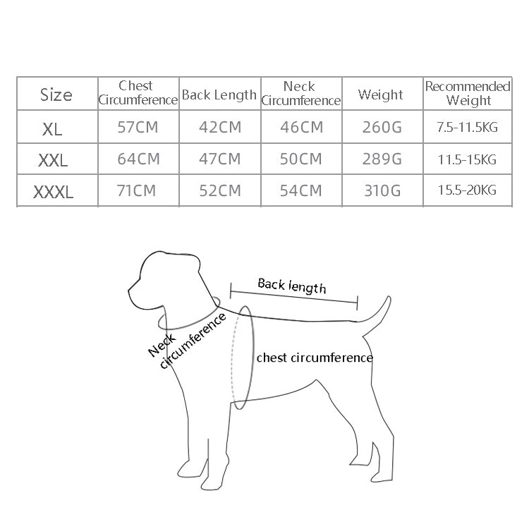 BL-683 Keep Warm Reflective Dog Clothes, XL, XXL, XXXL