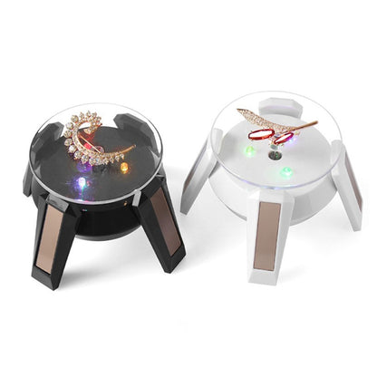 High-Footed UFO Solar 9cm 360 Rotating Display Stand Props Turntable, Gold Blue Light, Silver Blue Light, Black Blue Light, White Blue Light
