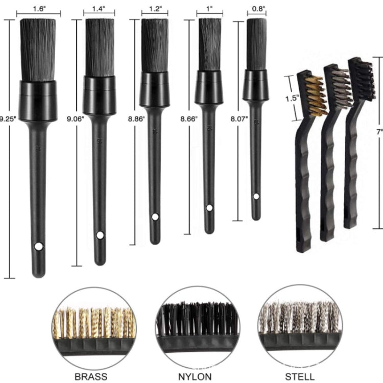 Car Wash Detail Brush Short Shank Tire Brush, 9 PCS / Set