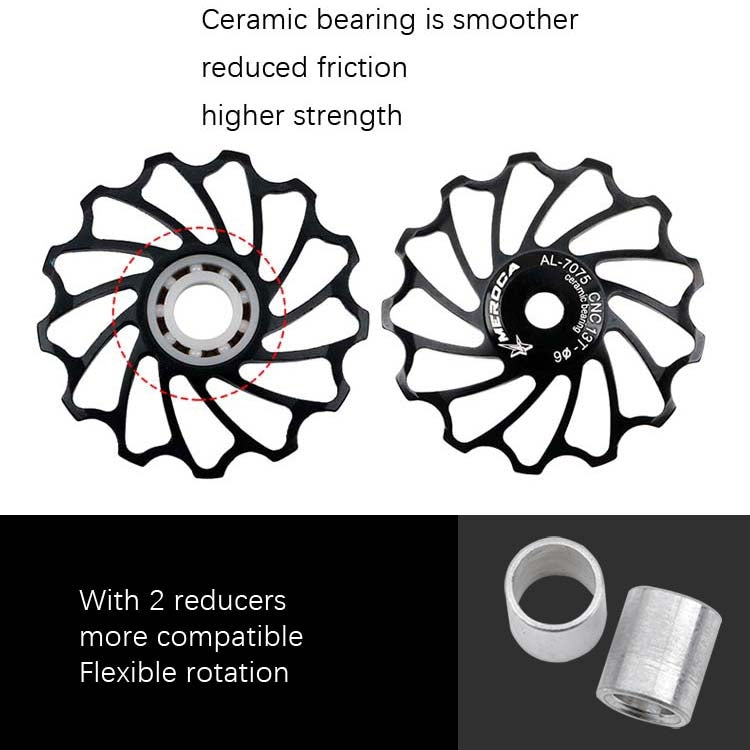 MEROCA Ceramic Bearing Mountain Bike Guide Wheel, 11T Black, 11T Red, 13T Black, 13T Red