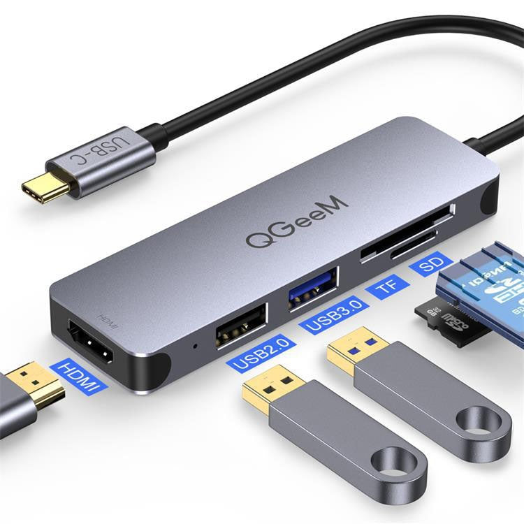 QGeeM QG-UH05-4 5 In 1 TYPE-C Extension HUB Adapter Compatible with SD/TF Reader, 5 In 1