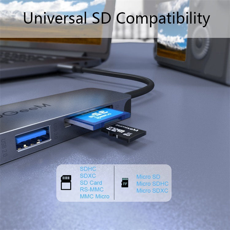 QGeeM QG-UH05-4 5 In 1 TYPE-C Extension HUB Adapter Compatible with SD/TF Reader, 5 In 1