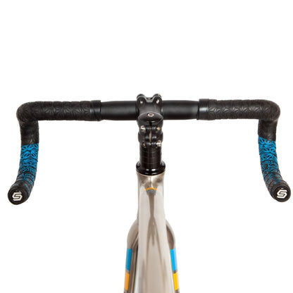 JH085 Chrysanthemum Pattern Shock Absorption Gradient Color Bicycle Handlebar, Black Bottom White Print, Black Bottom Red Print, Black Bottom Fluorescent Yellow Printing, Black Bottom Pink Printing, Black Bottom Blue Printing, Black Bottom Cyan Print...
