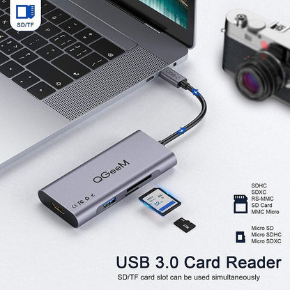 QGeeM 7 In 1 Multifunctional USB3.0 TYPE-C Extension HUB Adapter, QG-UH07-3(7 In 1)