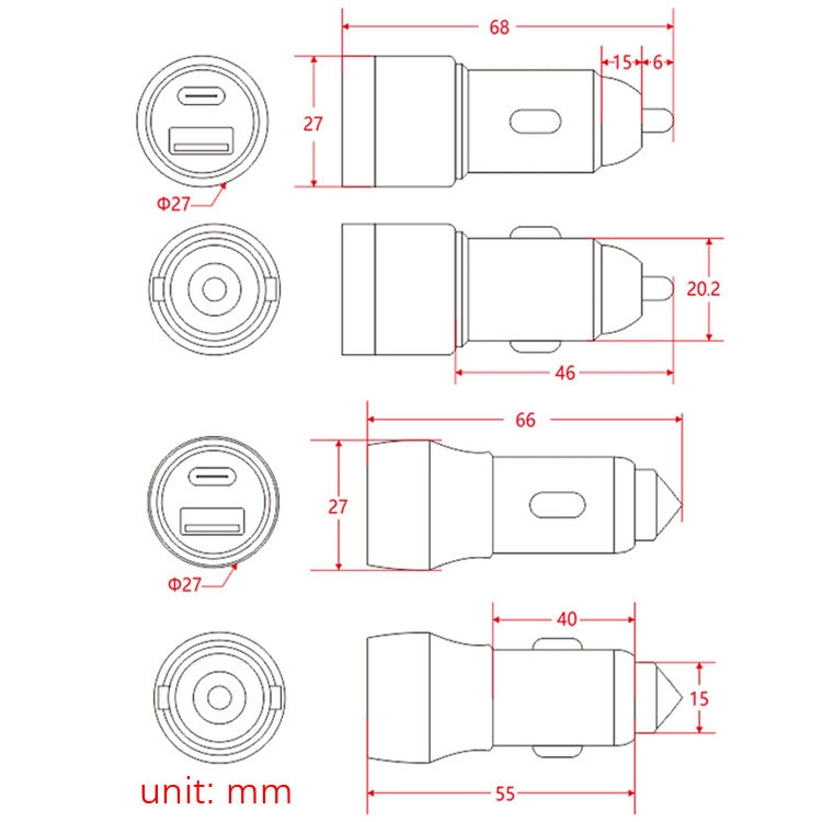 Aluminum Alloy Cigarette Lighter Applicable Car Charger, Gray QCPD