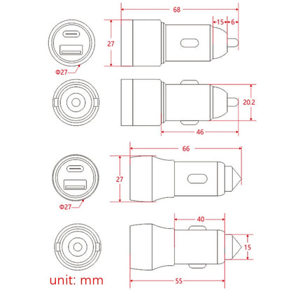 Aluminum Alloy Cigarette Lighter Applicable Car Charger, Gray QCPD