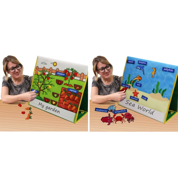 Story Theme Portable Felt Board Classroom Desktop Auxiliary Teaching Aids, Fruit Vegetable Theme, Marine Life Theme