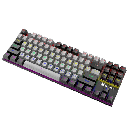 XUNFOX K80 87 Keys Wired Gaming Mechanical Illuminated Keyboard, Cable Length:1.5m, White Yellow, Black Gray, Pink White, Blue White, White Blue, Yellow White, Gray Black