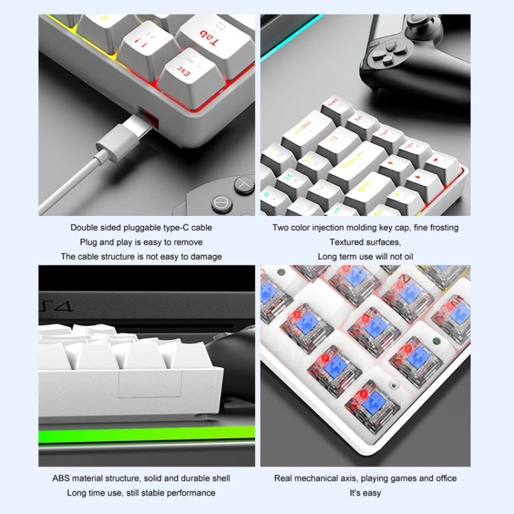ZIYOU LANG T60 62-Key RGB Luminous Mechanical Wired Keyboard, Cable Length:1.5m, T60 Black Green Shaft, T60 Black Tea Shaft, T60 White Green Shaft, T60 White Red Shaft, T60 Blue Green Shaft, T60 Blue Red Shaft