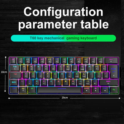 ZIYOU LANG T60 62-Key RGB Luminous Mechanical Wired Keyboard, Cable Length:1.5m, T60 Blue Red Shaft, T60 Black Green Shaft, T60 Black Tea Shaft, T60 White Green Shaft, T60 White Red Shaft, T60 Blue Green Shaft