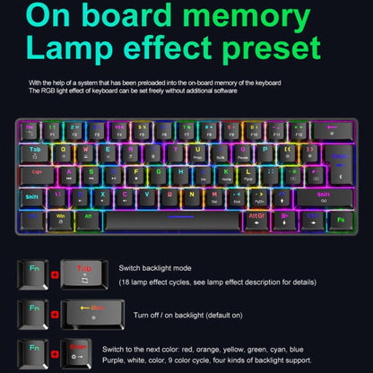 ZIYOU LANG T60 62-Key RGB Luminous Mechanical Wired Keyboard, Cable Length:1.5m, T60 Black Green Shaft, T60 Black Tea Shaft, T60 White Green Shaft, T60 White Red Shaft, T60 Blue Green Shaft, T60 Blue Red Shaft