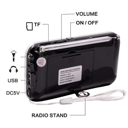 Y-619  FM/AM Mini Radio MP3 Rechargeable Music Player Support TF/SD Card with LED Display, Red, Gold, Blue, Black
