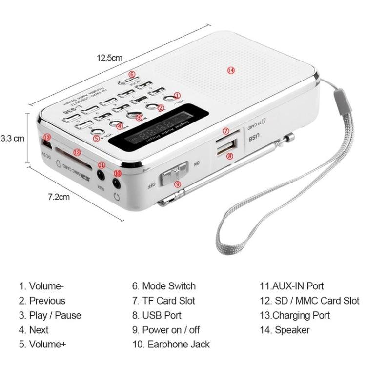 L-938  MP3 Audio Player FM Radio Support  SD MMC Card AUX-IN Earphone-out, Blue, Red, Pink, White, Black