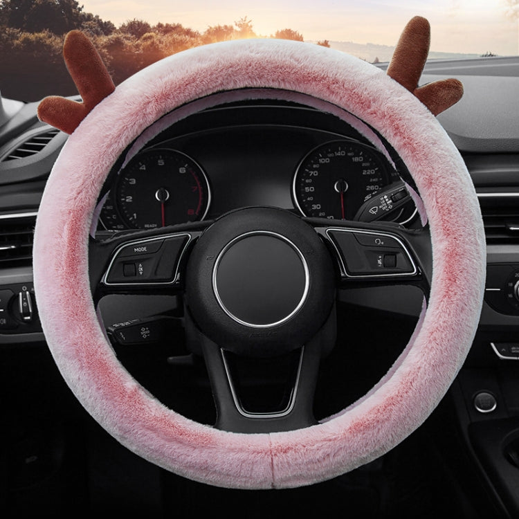 Antler Thick Plush Steering Wheel Cover, Style:, O Type (Pink), O Type (Gray), O Type (Black), O Type (Camel), O Type (White), D Type (Pink), D Type (Gray), D Type (Black), D Type (Camel), D Type (White)