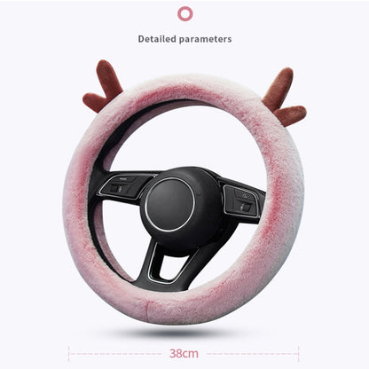 Antler Thick Plush Steering Wheel Cover, Style:, O Type (Pink), O Type (Gray), O Type (Black), O Type (Camel), O Type (White), D Type (Pink), D Type (Gray), D Type (Black), D Type (Camel), D Type (White)