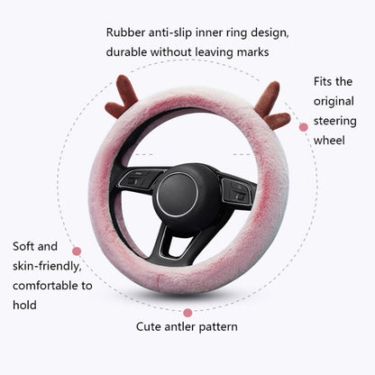 Antler Thick Plush Steering Wheel Cover, Style:, O Type (Pink), O Type (Gray), O Type (Black), O Type (Camel), O Type (White), D Type (Pink), D Type (Gray), D Type (Black), D Type (Camel), D Type (White)
