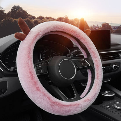 Antler Thick Plush Steering Wheel Cover, Style:, O Type (Pink), O Type (Gray), O Type (Black), O Type (Camel), O Type (White), D Type (Pink), D Type (Gray), D Type (Black), D Type (Camel), D Type (White)