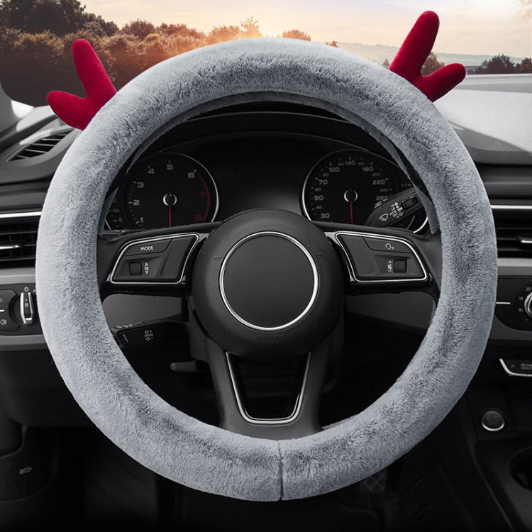 Antler Thick Plush Steering Wheel Cover, Style:, O Type (Pink), O Type (Gray), O Type (Black), O Type (Camel), O Type (White), D Type (Pink), D Type (Gray), D Type (Black), D Type (Camel), D Type (White)