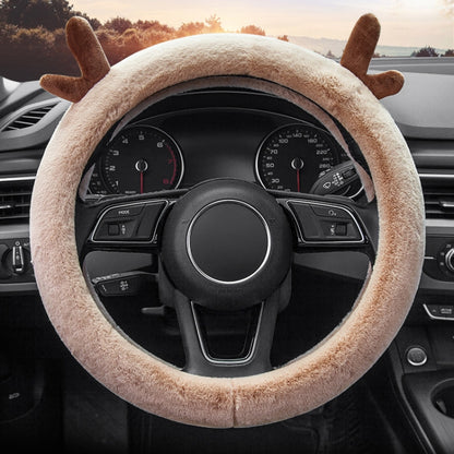 Antler Thick Plush Steering Wheel Cover, Style:, O Type (Pink), O Type (Gray), O Type (Black), O Type (Camel), O Type (White), D Type (Pink), D Type (Gray), D Type (Black), D Type (Camel), D Type (White)