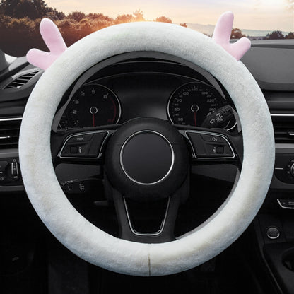 Antler Thick Plush Steering Wheel Cover, Style:, O Type (Pink), O Type (Gray), O Type (Black), O Type (Camel), O Type (White), D Type (Pink), D Type (Gray), D Type (Black), D Type (Camel), D Type (White)