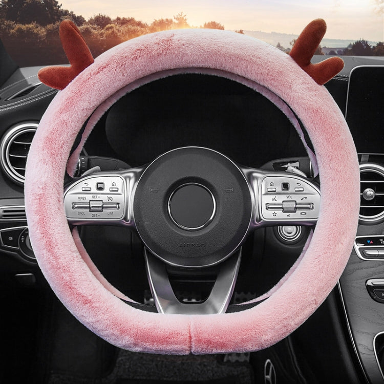 Antler Thick Plush Steering Wheel Cover, Style:, O Type (Pink), O Type (Gray), O Type (Black), O Type (Camel), O Type (White), D Type (Pink), D Type (Gray), D Type (Black), D Type (Camel), D Type (White)