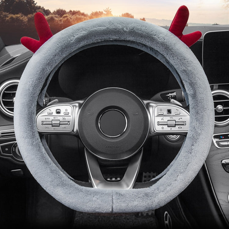 Antler Thick Plush Steering Wheel Cover, Style:, O Type (Pink), O Type (Gray), O Type (Black), O Type (Camel), O Type (White), D Type (Pink), D Type (Gray), D Type (Black), D Type (Camel), D Type (White)