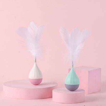 Cat Interactive Toy to Relieve Boredom Feather Tumbler Amusing Cat Stick, Green+Gray, White+Pink