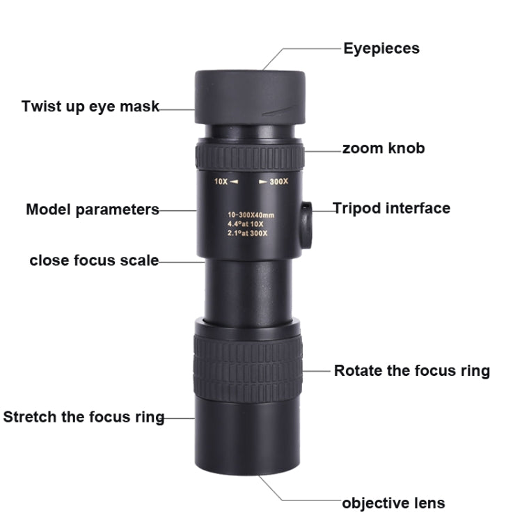 10-300x40 Monocular HD Telescope BAK4 Prism Telescope,Style:, Standard