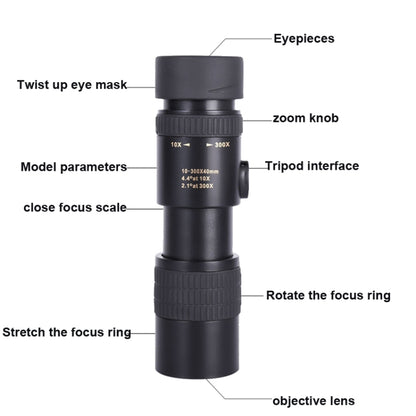 10-300x40 Monocular HD Telescope BAK4 Prism Telescope,Style:, Standard