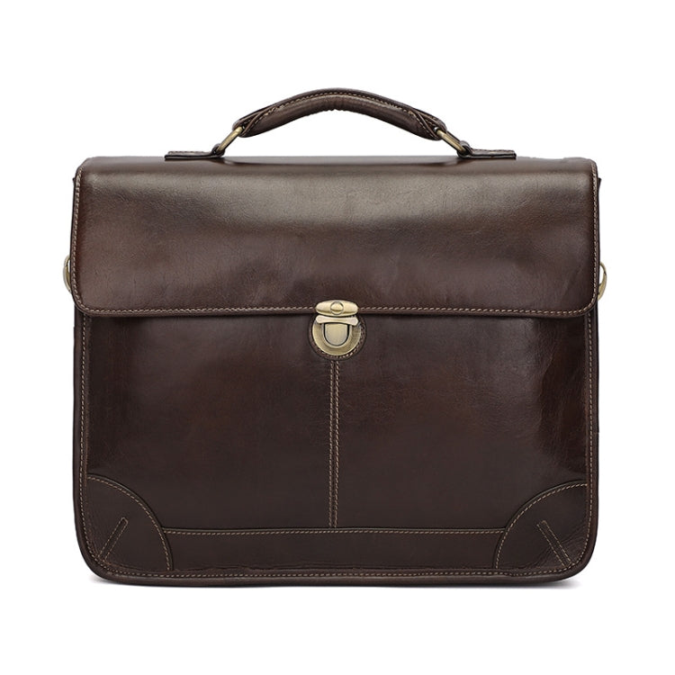 Men Retro Cowhide Leather Briefcase Multifunctional Laptop Bag for 15.6 Inch Computer