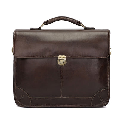 Men Retro Cowhide Leather Briefcase Multifunctional Laptop Bag for 15.6 Inch Computer