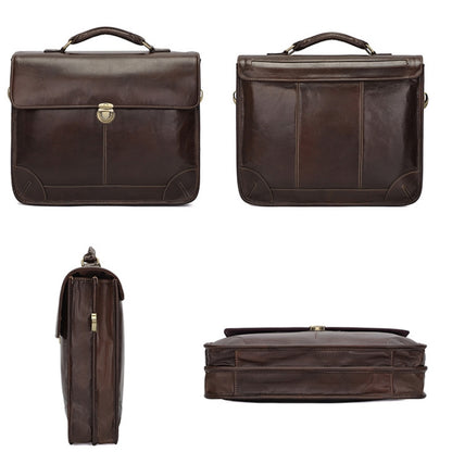 Men Retro Cowhide Leather Briefcase Multifunctional Laptop Bag for 15.6 Inch Computer