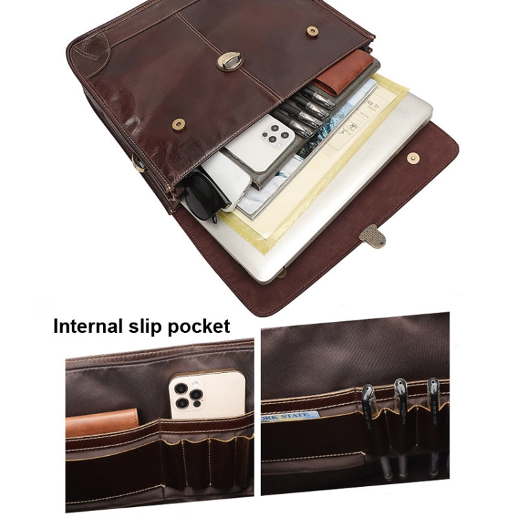 Men Retro Cowhide Leather Briefcase Multifunctional Laptop Bag for 15.6 Inch Computer
