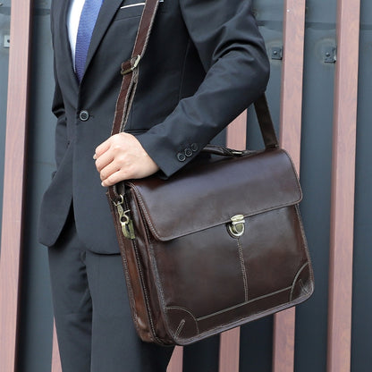 Men Retro Cowhide Leather Briefcase Multifunctional Laptop Bag for 15.6 Inch Computer