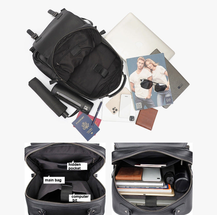 Casual Business Cowhide Leather Backpack Laptop Bag For Men