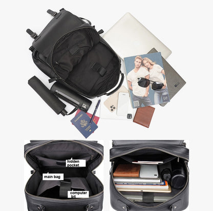 Casual Business Cowhide Leather Backpack Laptop Bag For Men