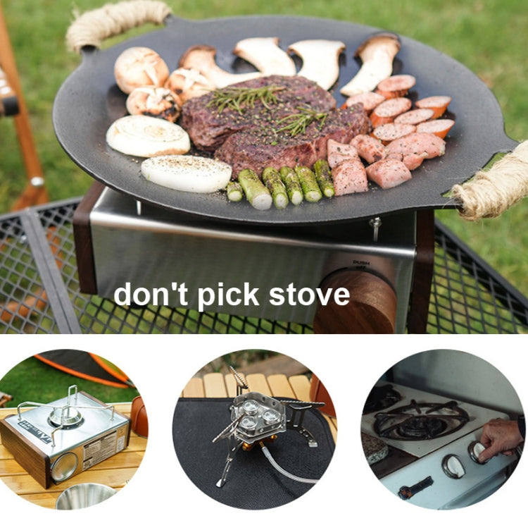 Outdoor Camping BBQ Cast Iron Grill Pan,Style:, Baking Pan Only, Baking Pan+Hemp Rope, Baking Pan+Hemp Rope+Storage Bag, Baking Pan+Net+Hemp Rope, Baking Pan+Net+Hemp Rope+Storage Bag