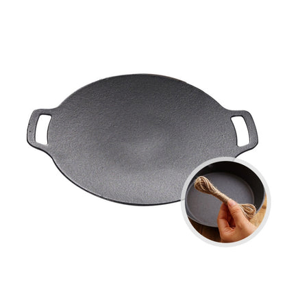 Outdoor Camping BBQ Cast Iron Grill Pan,Style:, Baking Pan Only, Baking Pan+Hemp Rope, Baking Pan+Hemp Rope+Storage Bag, Baking Pan+Net+Hemp Rope, Baking Pan+Net+Hemp Rope+Storage Bag