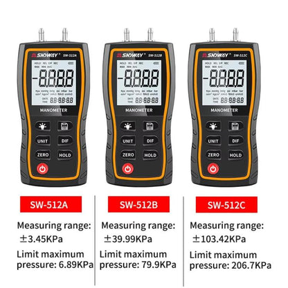 Digital Handheld Differential Pressure Gauge Negative Pressure Tester, SNDWAY SW-512A, SNDWAY SW-512B, SNDWAY SW-512C