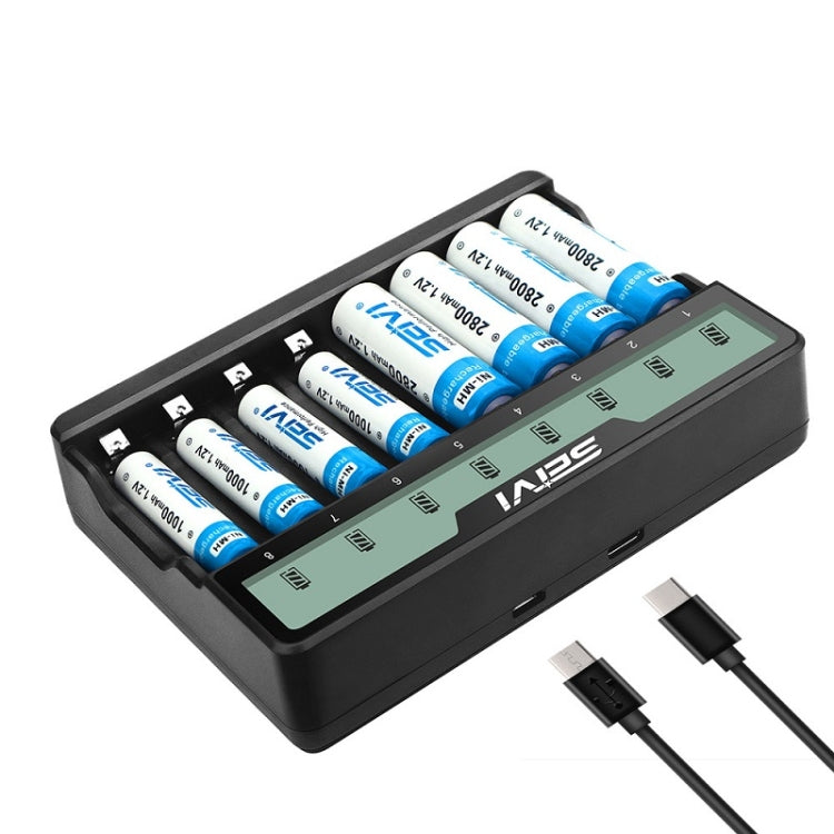 SEIVI On-Screen Eight-Slot Cradle Charging NiMH Battery USB Charger