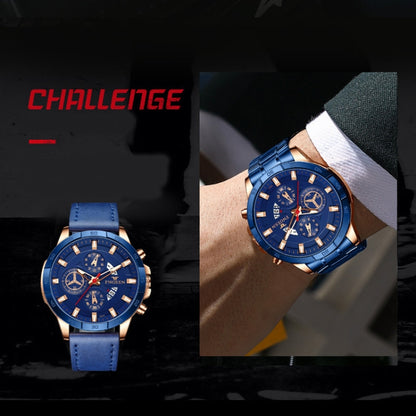 FNGEEN 5225 Multifunctional Waterproof Quartz Watch, Black Steel Black Shell Black Surface